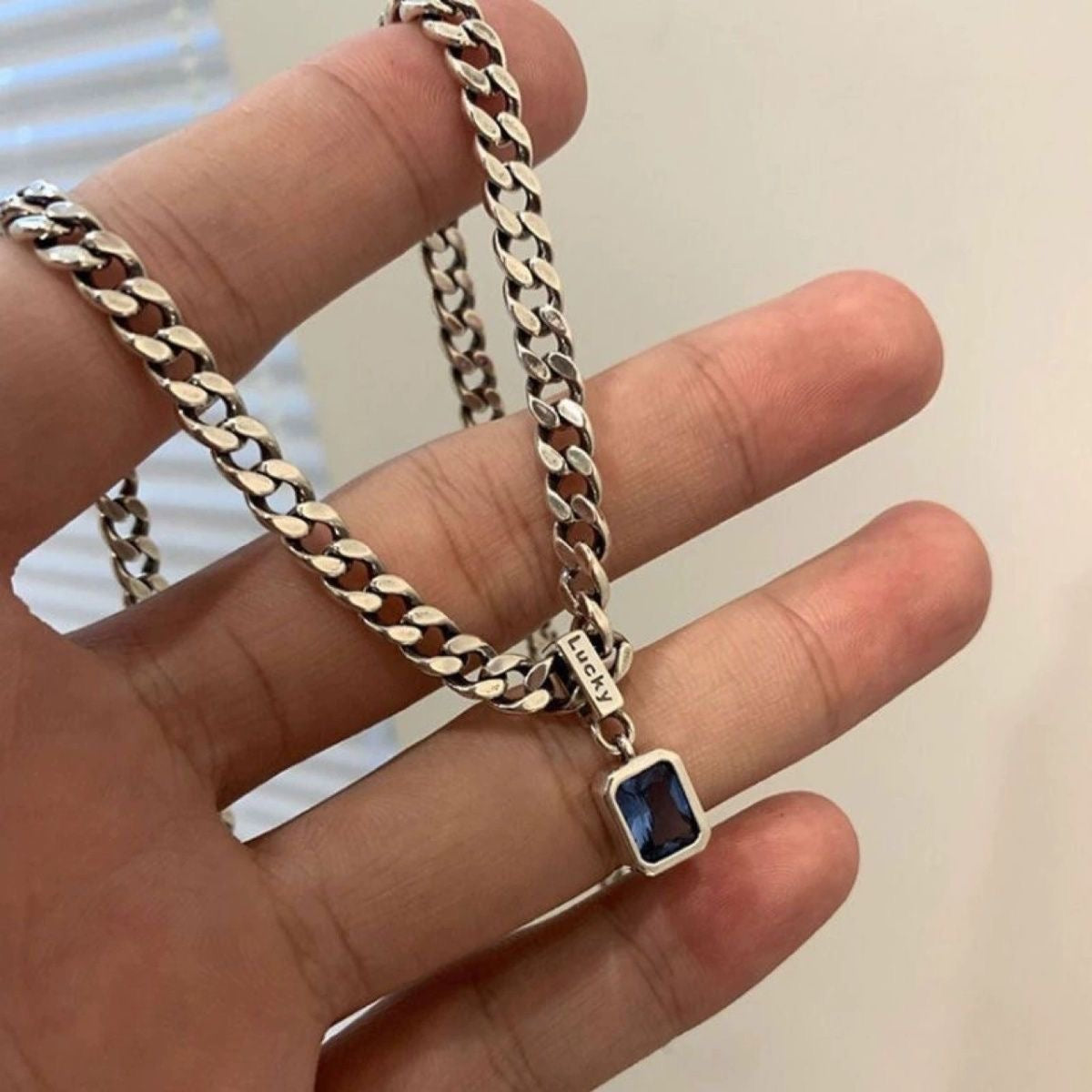 S925 Sterling Silver Cuban Link Chain Necklace – Unisex Lucky Charm Pendant