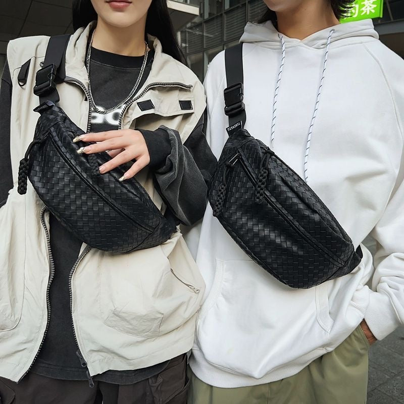 Premium Woven PU Leather Waist Bag – Unisex Crossbody Chest Bag