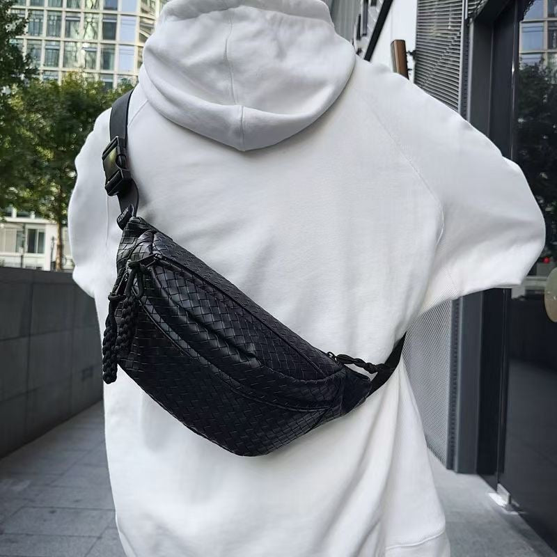 Premium Woven PU Leather Waist Bag – Unisex Crossbody Chest Bag