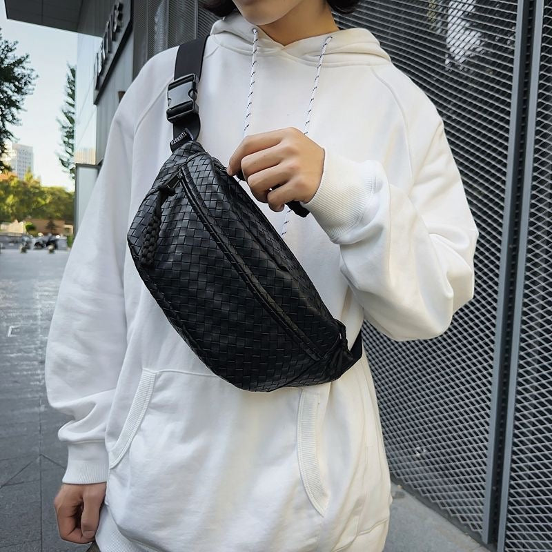 Premium Woven PU Leather Waist Bag – Unisex Crossbody Chest Bag